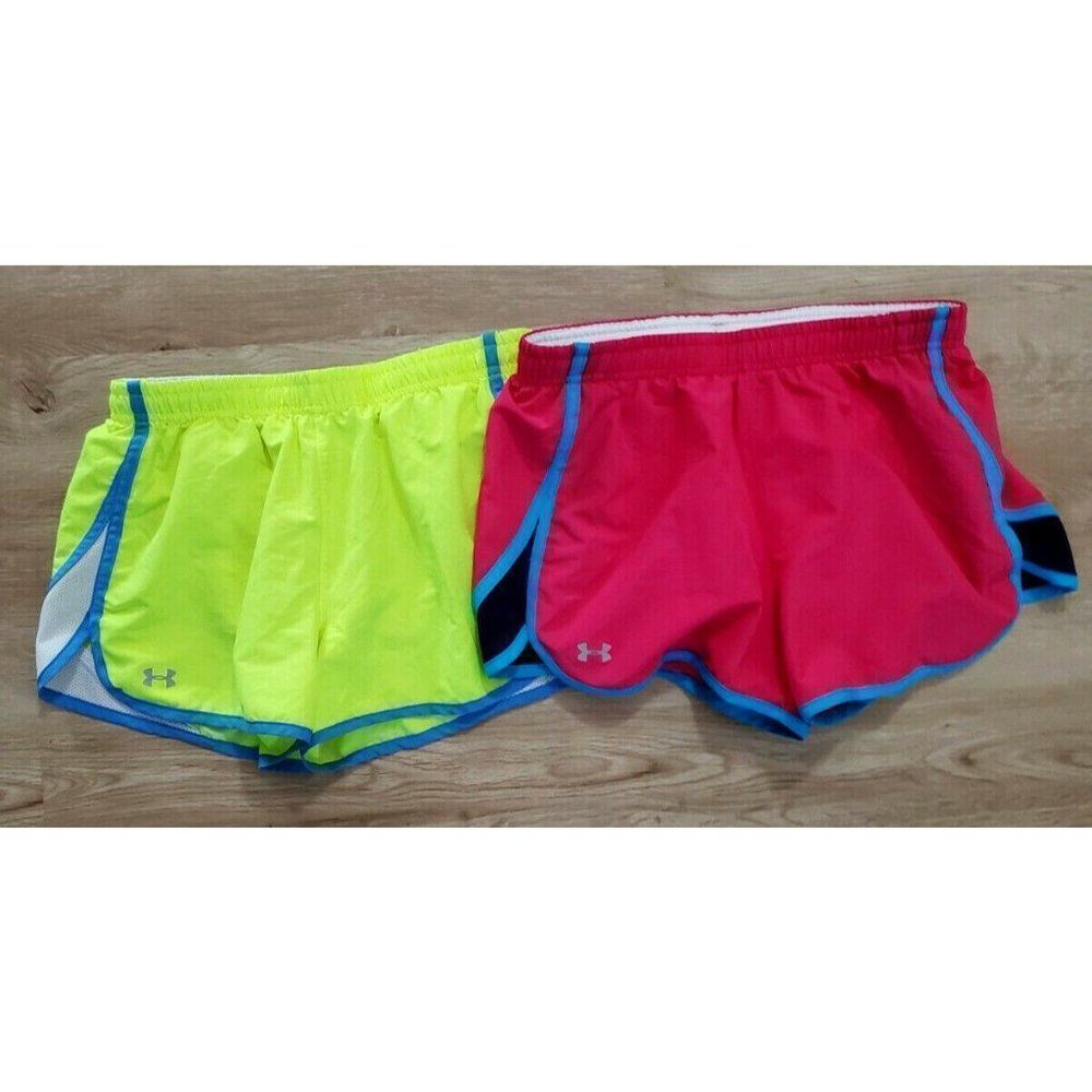 Under Armour Womens Shorts Size Small Semi Fitted Lot of 2 Heatgear Pink Yellow